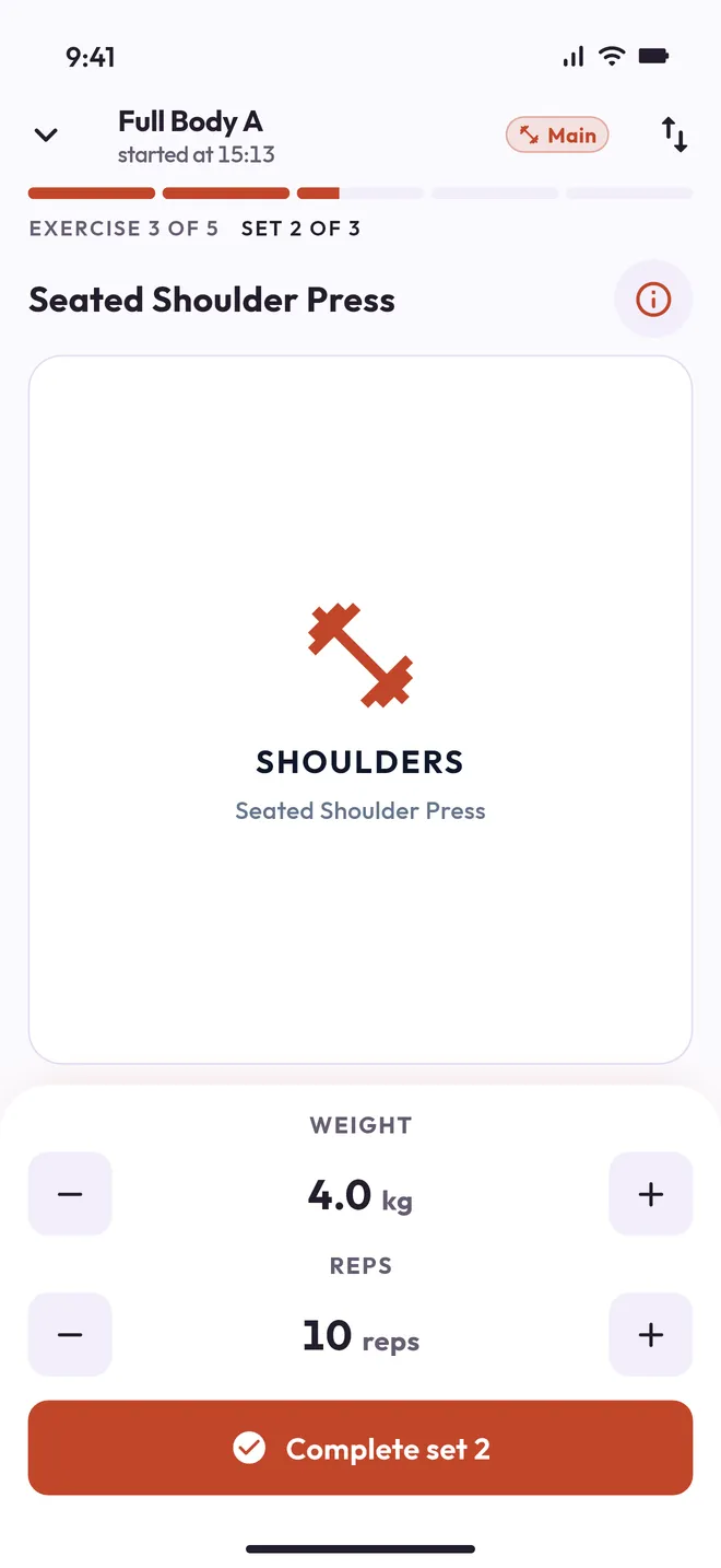 An exercise in Lite with big weight and reps buttons