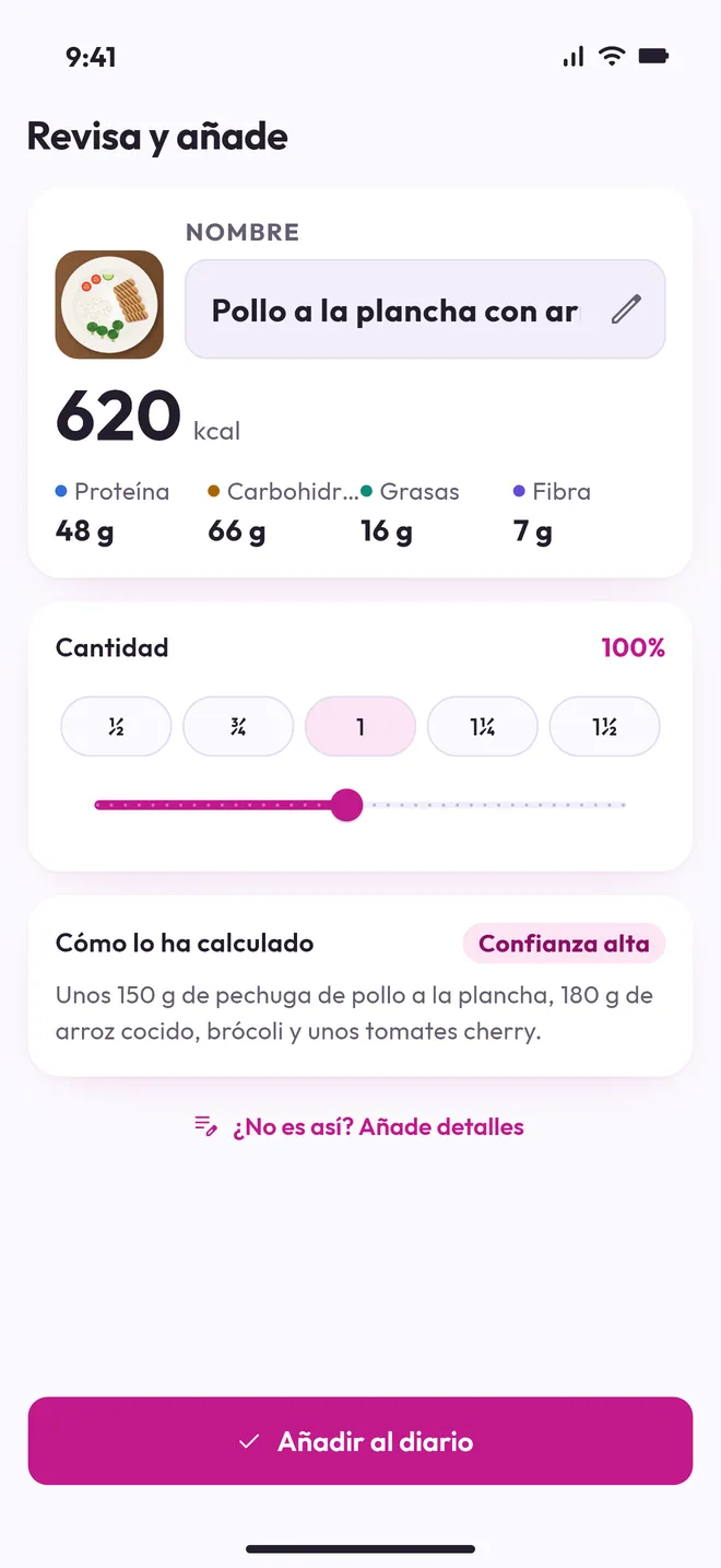 Macros calculando una comida a partir de una foto